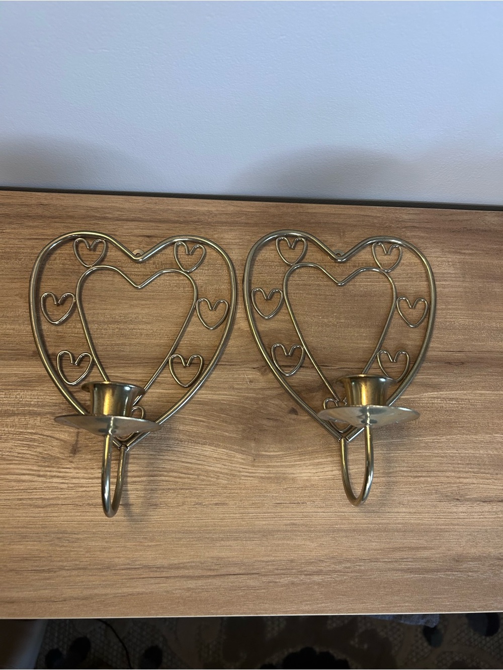 Vintage Gold Heart Wall Candle Holders - Pair